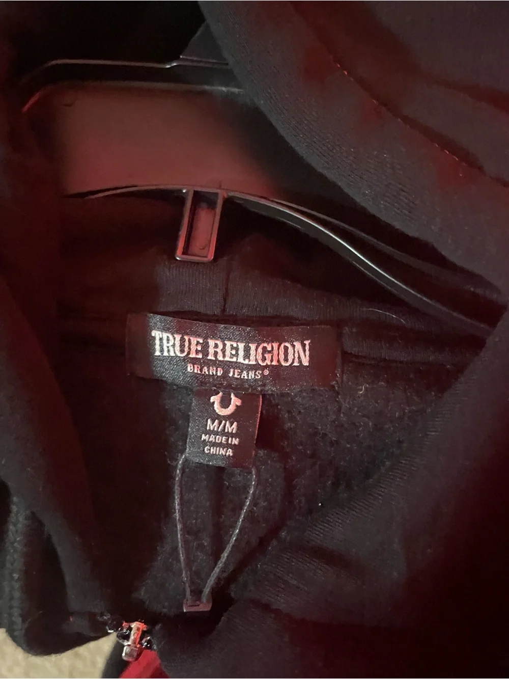 True Religion Black Zip-Up Hoodie with White Script Logo